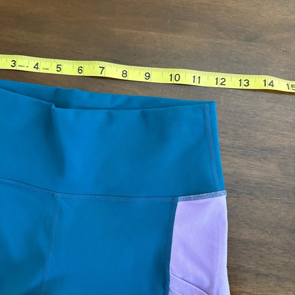 Fabletics Teal blue PowerHold Leggings 24” waist yoga bold gym pockets workout